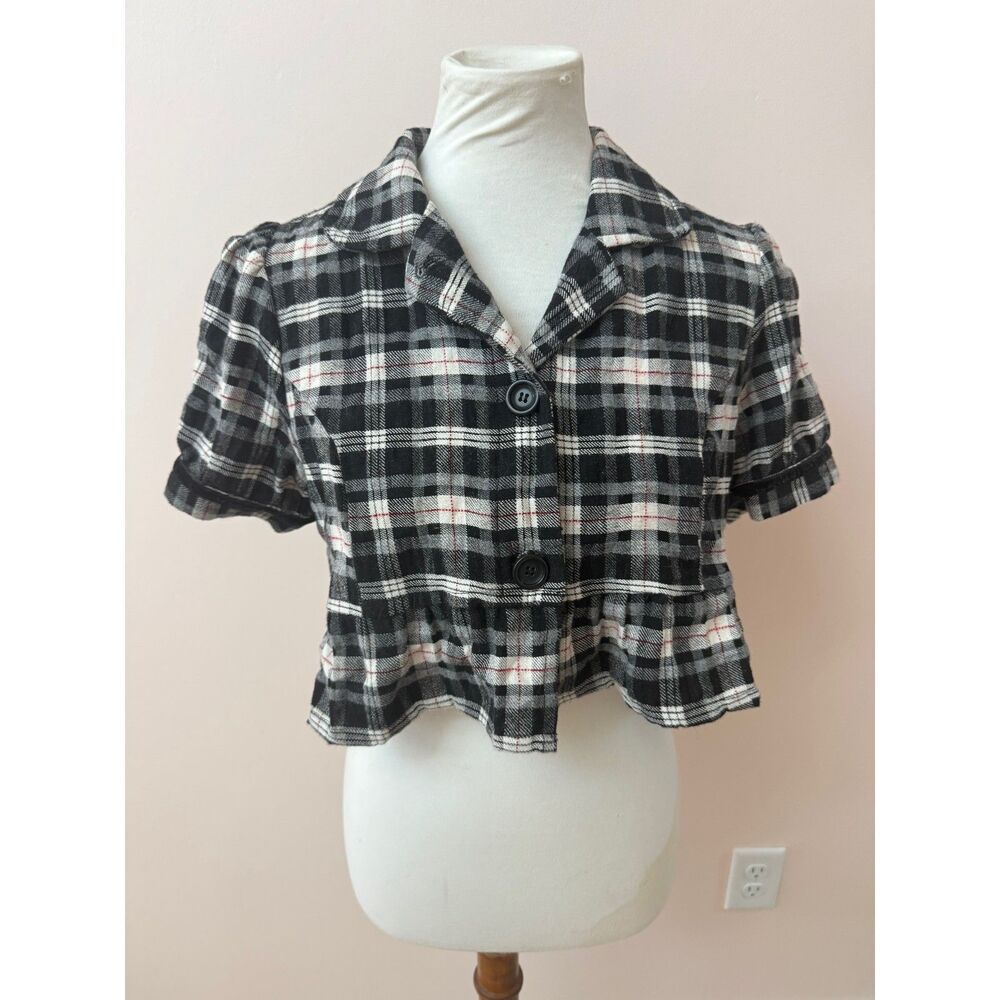 Authentic Vintage 2004 Y2K Plaid Cropped Peplum Jacket Moto No Doubt Gwen